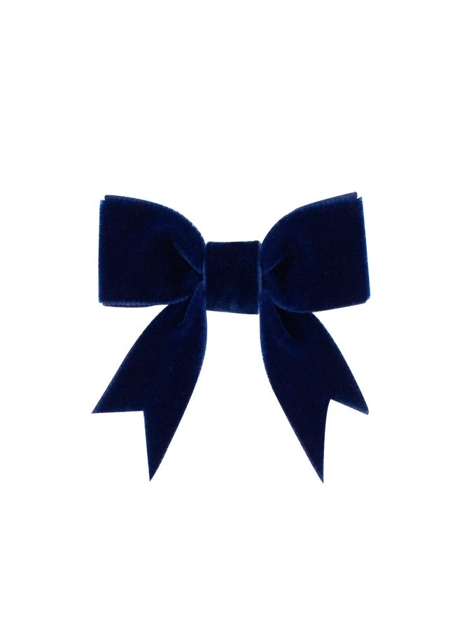 Wee Ones Girls' Velvet Two-Loop Bow with Fancy Cut Tail on a WeeStay Hair Clip, Mini, Navy - Image 1